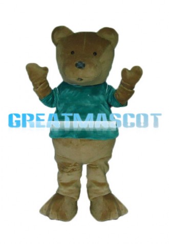 Greeting Bear With Green Shirt Mascot Costume