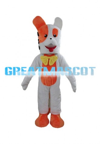 Interesting White & Orange Dog With Yellow Bow Mascot Costume