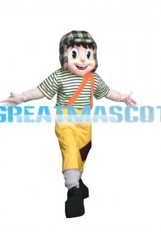 Lively Little Boy With Flying Cap Mascot Costume