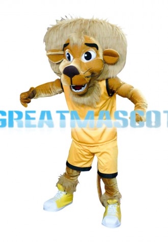Playing Athlete Lion With Brown Set Mascot Costume