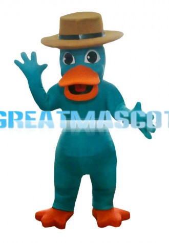Dark Green Duck With Brown Hat Mascot Costume