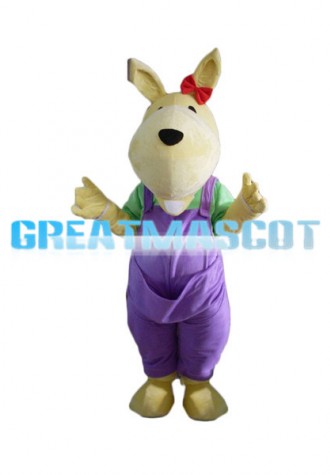 Little Dog With Purple Overalls Mascot Costume