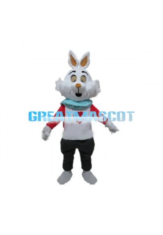 White Rabbit With Light Blue Bib Mascot Costume