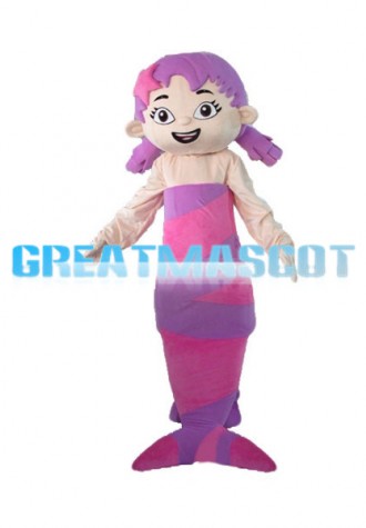 Adorable Girl With Purple Mermaid Tail Mascot Costume