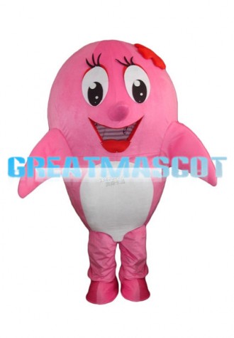 Big Shiny Eyes Pink Dolphin Mascot Costume
