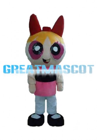 Pink Eyes Powerpuff Girl Mascot Costume