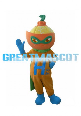 Pumpkin Superman With Green Cloak Mascot Costume