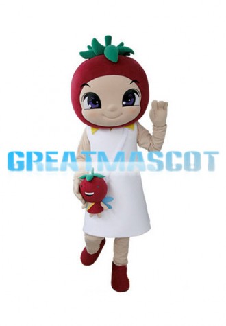 Wearing White Dress Tomato Girl Mascot Costume