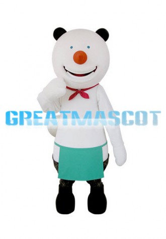 Happy White Bear With Green Apron Mascot Costume