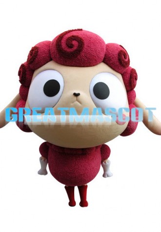 Big Head Red Fur Sheep Mascot Costume