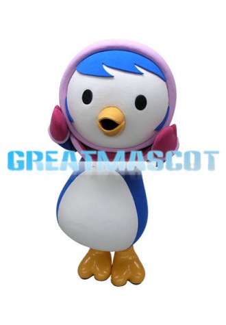 Little Penguin With Purple Hat Mascot Costume