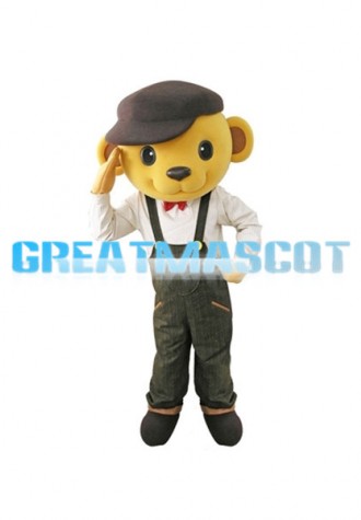 Saluting Yellow Bear Mascot Costume