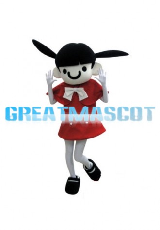 Beautiful Girl With Double Ponytails Mascot Costume
