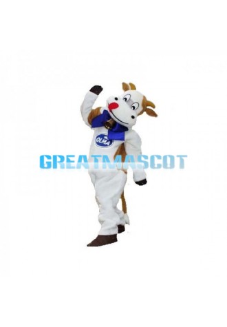 White Cow With Tongue Out Mascot Costume