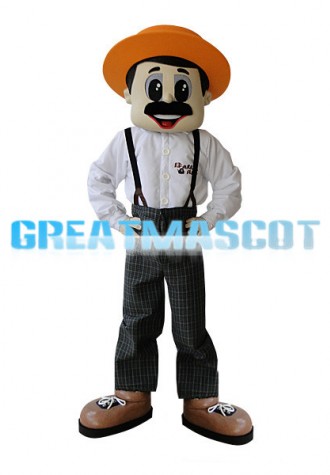 Simple Farmer With Orange Hat Mascot Costume