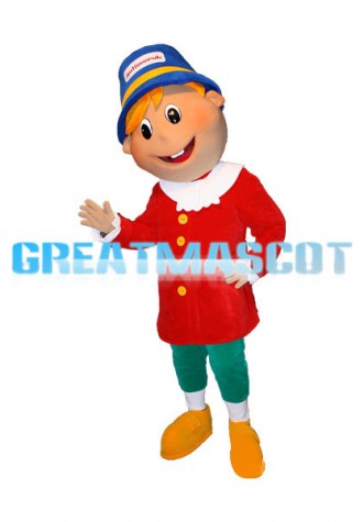Gold Hair Little Boy With Blue Hat Mascot Costume