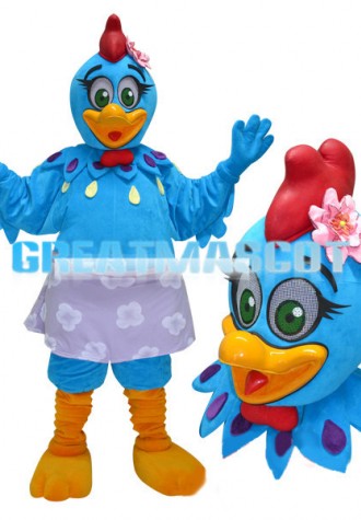 Blue Chicken With Flower Skirt Mascot Costume