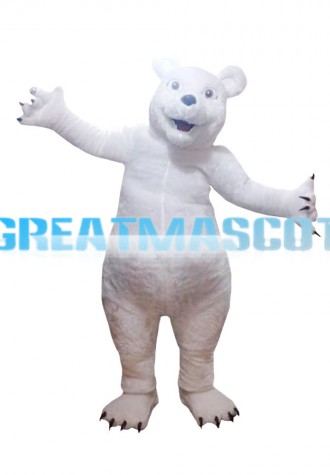 Tall Strong Cartoon White Bear Mascot Costume