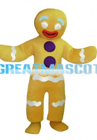 Bright Yellow Gingerbread Man Mascot Costume