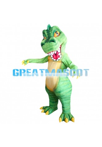 With Sharp Tooth Green Dinosaur Mascot Costume
