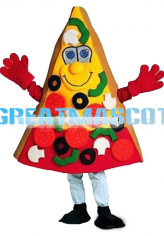 Cartoon Black Pepper Sausage Pizza Piece Mascot Costume