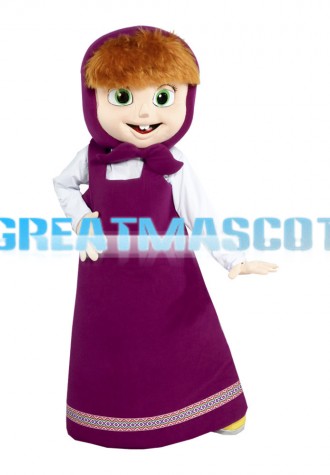 Farm Female Worker With Purple Dress Mascot Costume