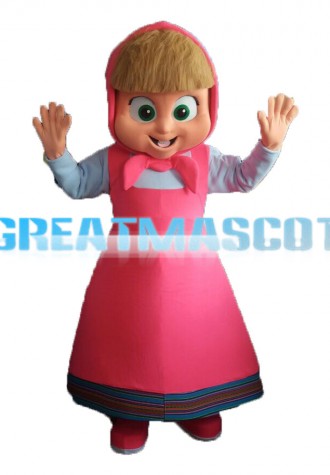 Female Worker In Pink Apron Mascot Costume