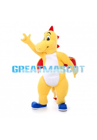 Lively Yellow Dinosaur With Red Wings Mascot Costume