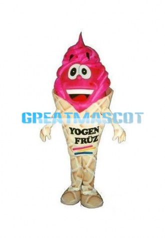 Cartoon Strawberry Ice Cream Cone Mascot Costume