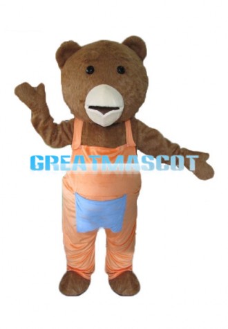 Teddy Bear In Orange Overalls Mascot Adult Costume 