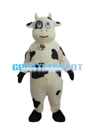 Cute Cartoon Yellow Cow With Bells Mascot Costume  
