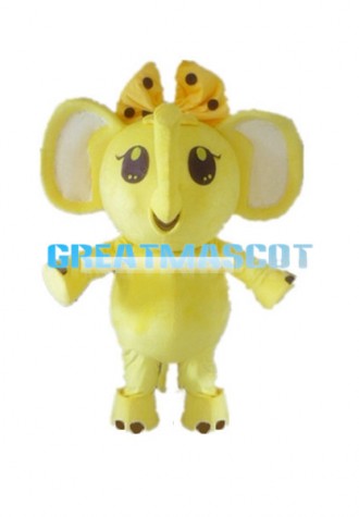 Cute Cartoon Yellow Elephant With Yellow Bow Hairpin Mascot Costume