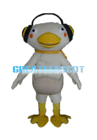 Cartoon Music Beige Duck In Broken Eggshell Mascot Costume 