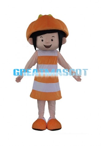 Cute Girl In Pumpkin Hat Mascot Costume 
