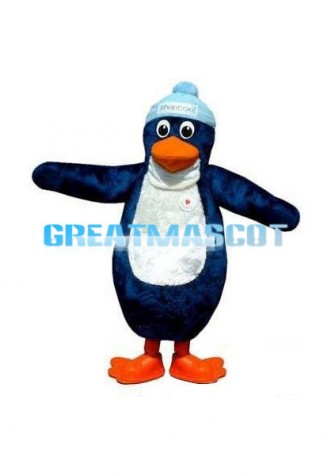 Cute Penguin In Blue Hat Mascot Adult Costume