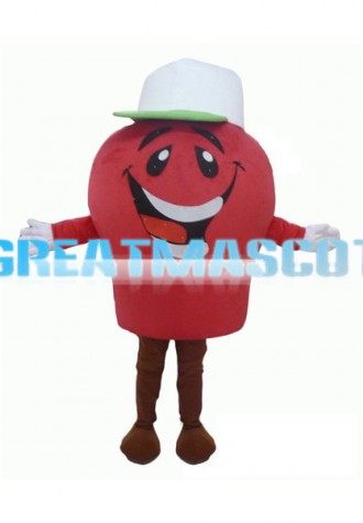 Lightweight Cartoon American Apple In White Hat Mascot Adult Costume 