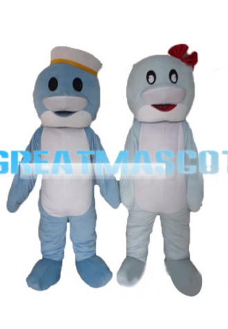 Cute Cartoon Couple Dolphins Mascot Adult Costume