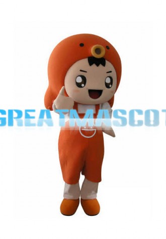 Smiling Cartoon Orange Octopus Girl Mascot Costume