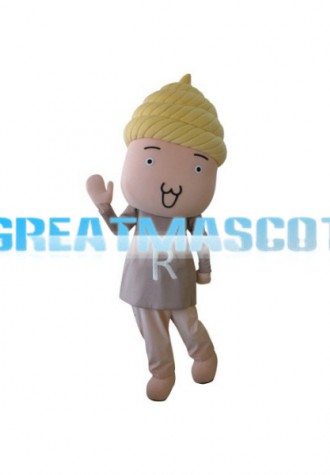 Friendly Boy With Poop On Head Cartoon Mascot Adult Costume