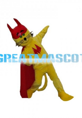 Superhero Yellow Cat Mascot Adult Costume
