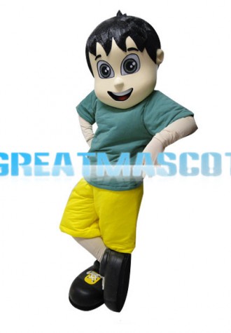 Smiling Black Hair Boy Mascot Costume
