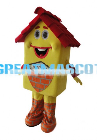Adult Size Red & Yellow House Cartoon Mascot Costume