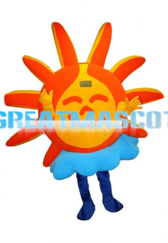 Orange Sun In Blue Dress Mascot Adult Costume
