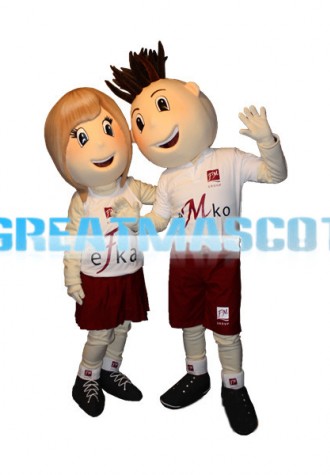 Brown Hair Boy & Yellow Hair Girl Mascot Costume Couple Suit