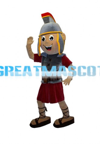 Friendly Gray & Red Warrior Mascot Costume 