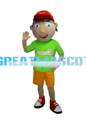 Shy Boy Wearing Red Peaked Cap Mascot Adult Costume 