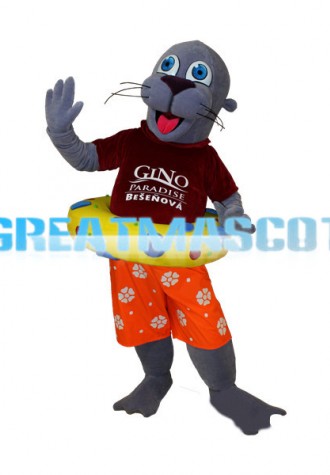 Sea Lion Wearing Swimming Ring Mascot Adult Costume 