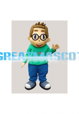 Boy With Glasses Mascot Adult Costume 