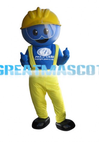 Cartoon Blue Face Engineer Mascot Adult Costume 