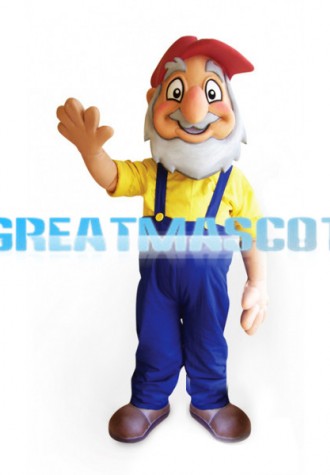 Friendly Senior Man Wearing A Red Peaked Cap Mascot Costume 